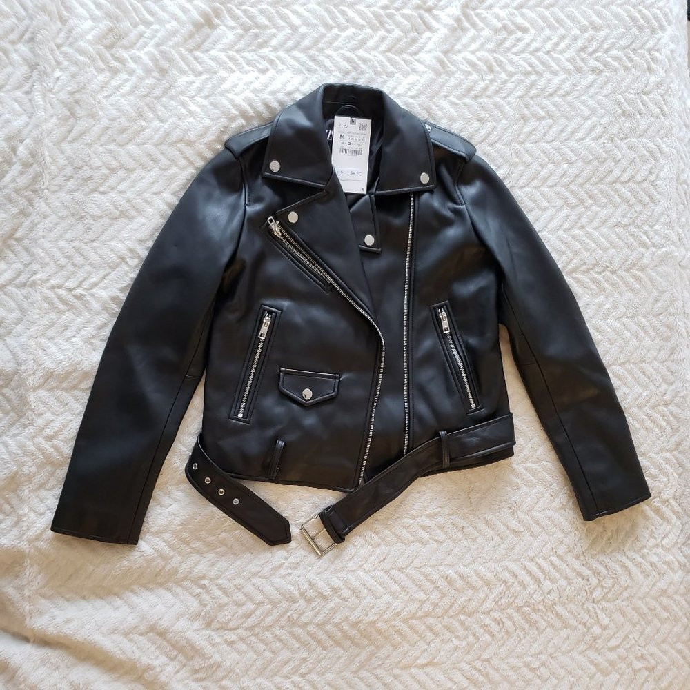 Zara FAUX LEATHER BIKER JACKET